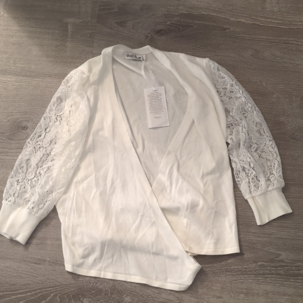 Grace karin white blouse/cardigan size small